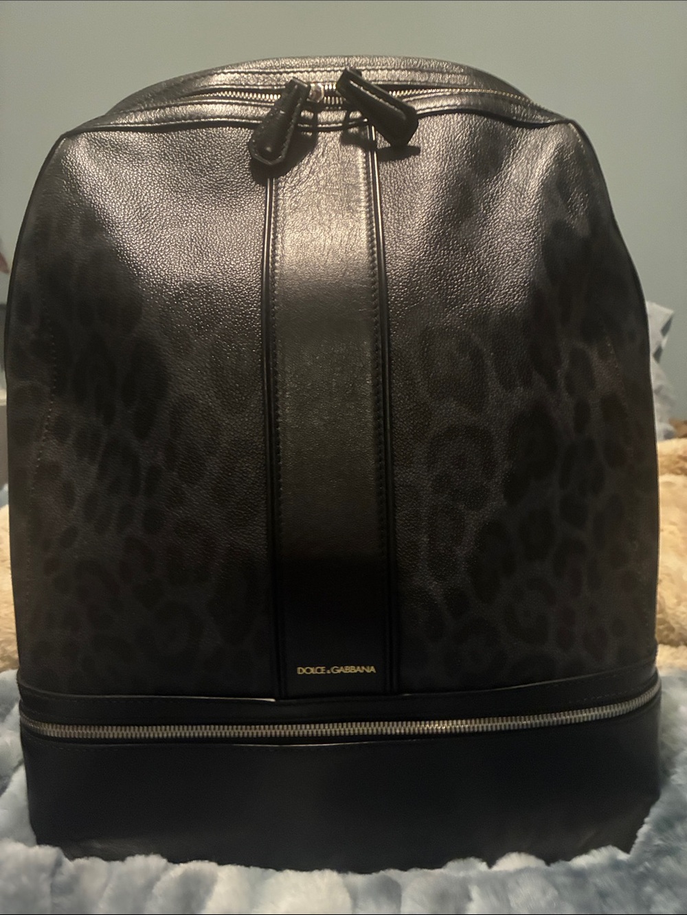 Dolce & Gabbana Black Leopard-Print Leather Backpack with Zip Base